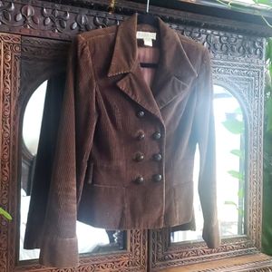 Is Brown vintage corduroy blazer double breasted with wooden buttons small